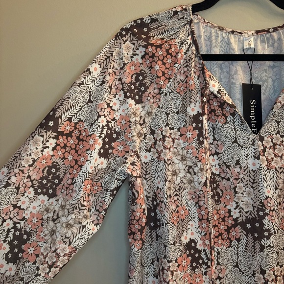 NWT SimpleFun Women’s Boho Floral V Neck Long-seeve Summer Blouse Size L - Picture 4 of 10